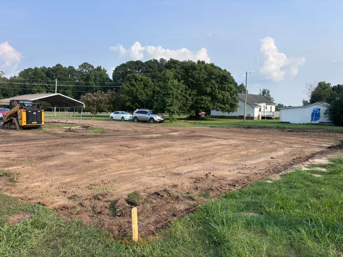 Graded and leveled dirt lot before gravel, Eastern North Carolina.
